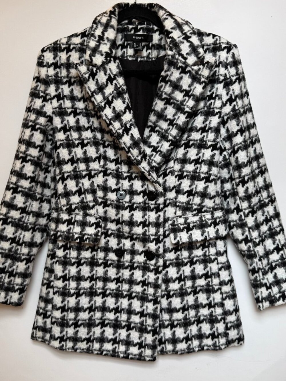 Houndstooth Over Coat Black and White Women's Size XS Short Double Breasted Fall